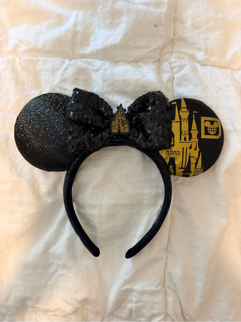 Disney Black and Gold Sequin Castle Minnie Ears Headband
